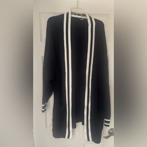 Express Black Cardigan with White Stripe Trim / Size Large